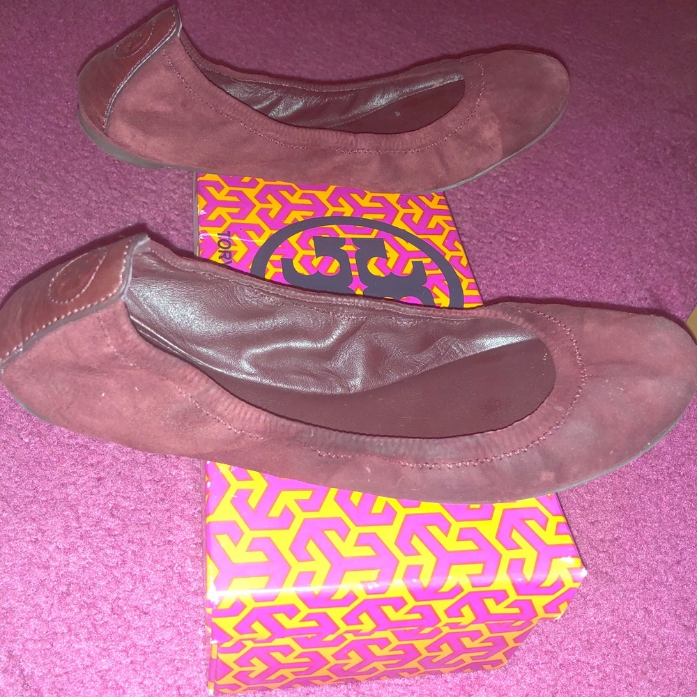 Tory Burch Suede Burgundy Flats